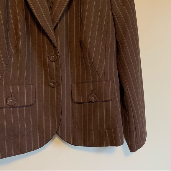 ANN TAYLOR wool blend Blazer Suit Jacket Brown Pin Stripe Career Work Size 8P - Picture 5 of 10